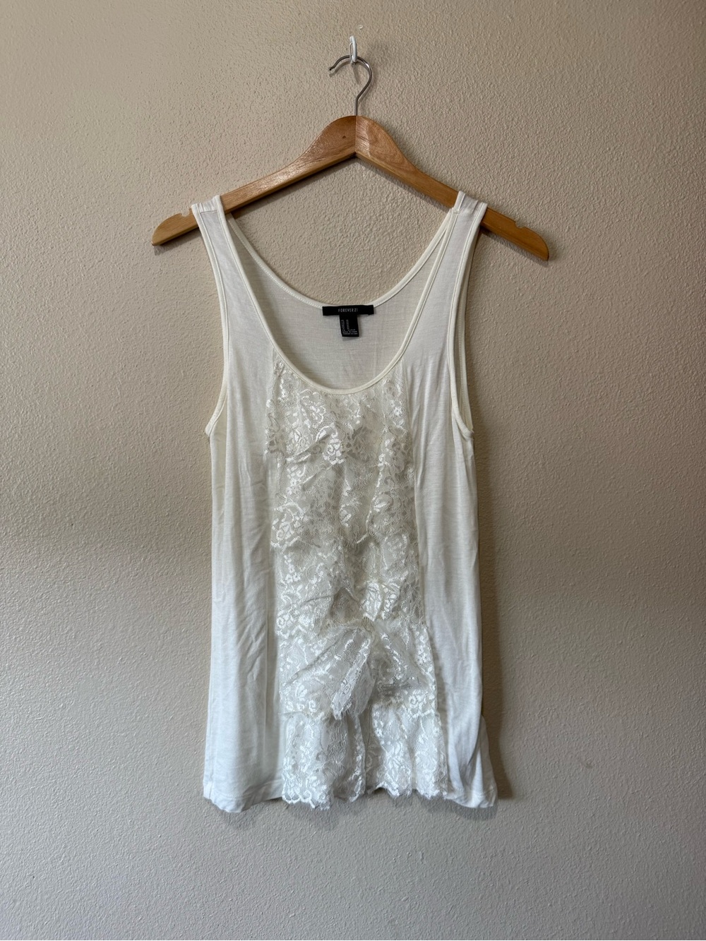 Forever 21 Cream Lace-Front Tank